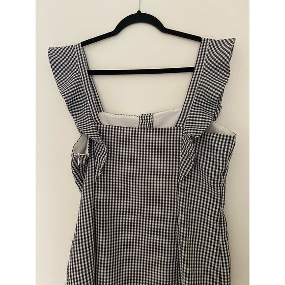 Anthropologie Hutch Black White Gingham Check Dress Ruffle Button Front EUC 10 - Picture 9 of 12